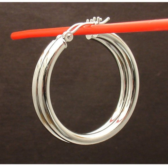 14k White Gold 3mm Plain Hoop Earrings 1.8" inches